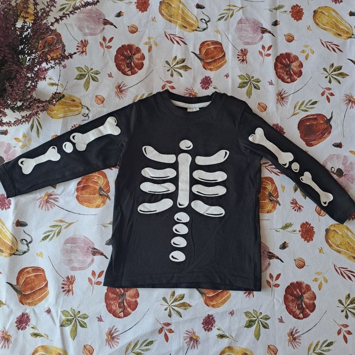 Koszulka z długim rękawem kościotrup Halloween H&M 80