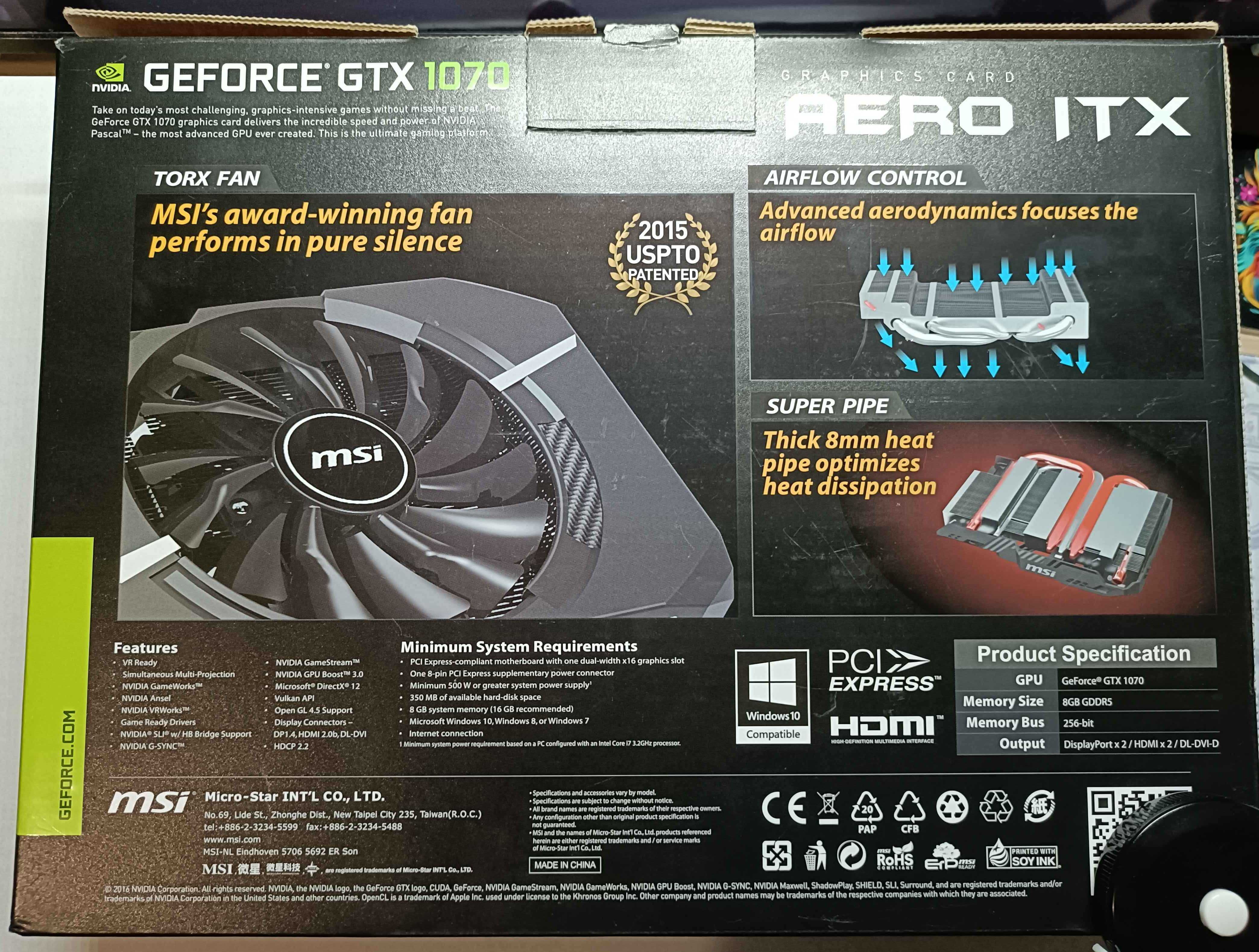 Karta Graficzna MSI Nvidia GeForce Gtx 1070 Aero ITX 8GB OC GDDR5