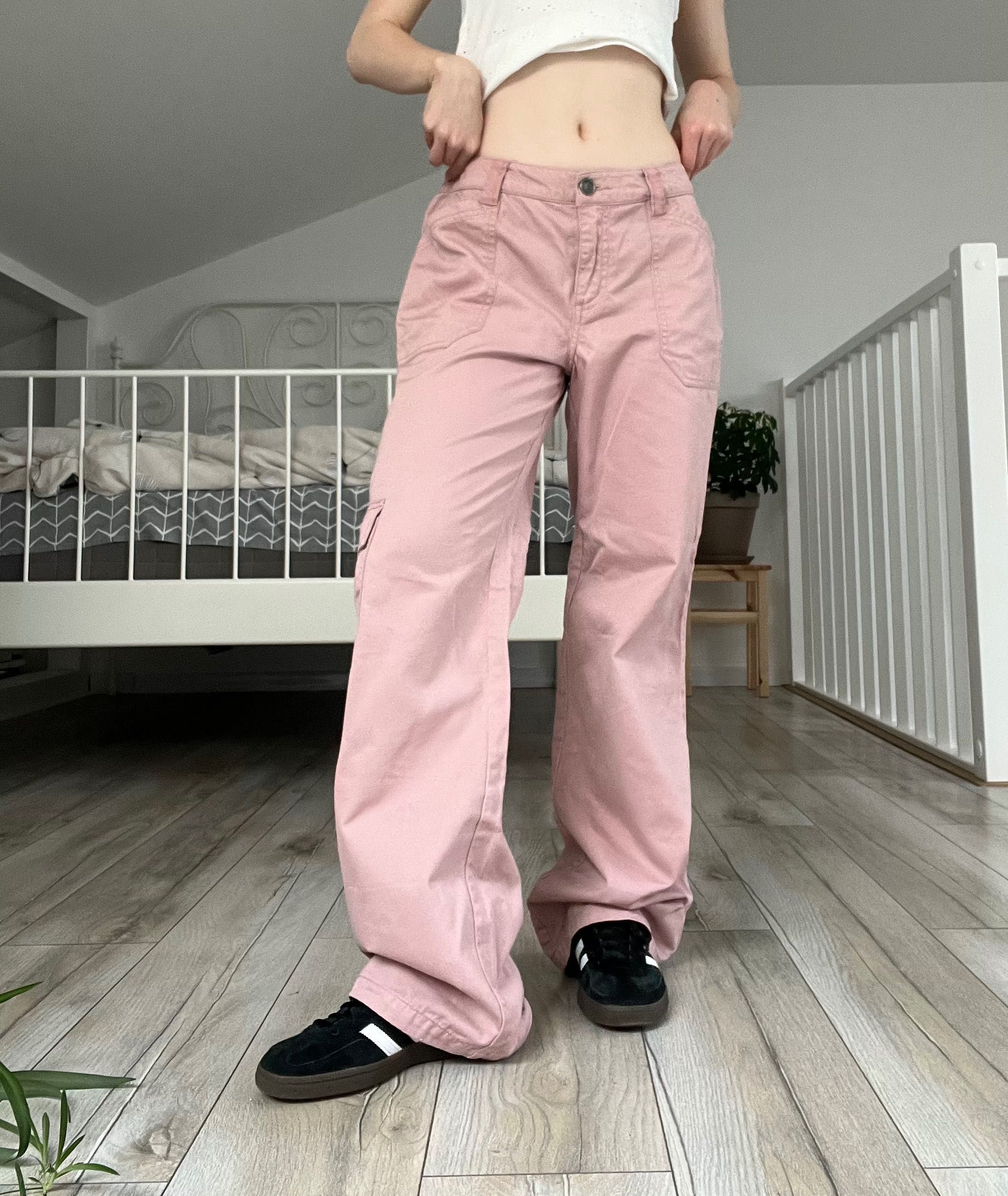 spodnie różowe cargo S