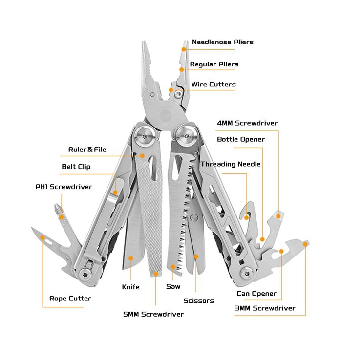 Мультитул MQ062 Silver Тактичний 17в1 + набір біт Multitool