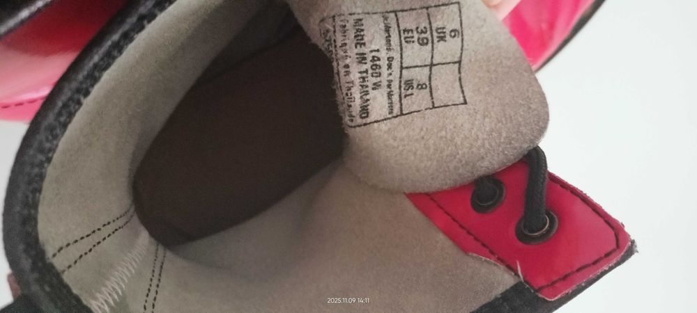 Dr. Martens 39 wysokie 1460 czerwone lakierowane