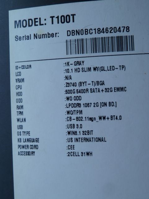 używany notebook ASUS seria T100T
