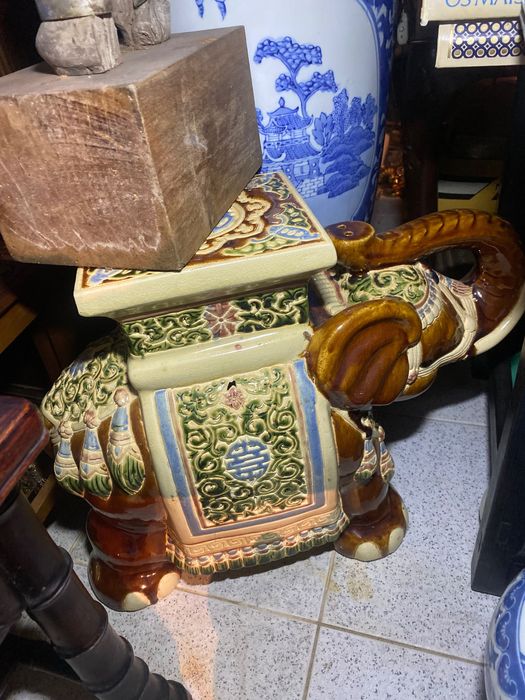 Banco Jardim Cerâmica Oriental 54 cm Antigo