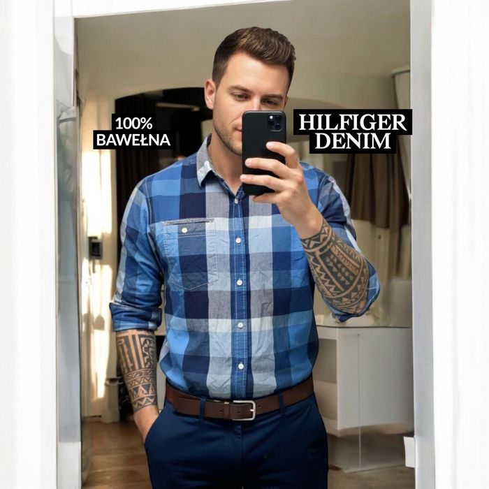 Koszula w kratę męska Tommy Hilfiger denim 100% bawełna old money