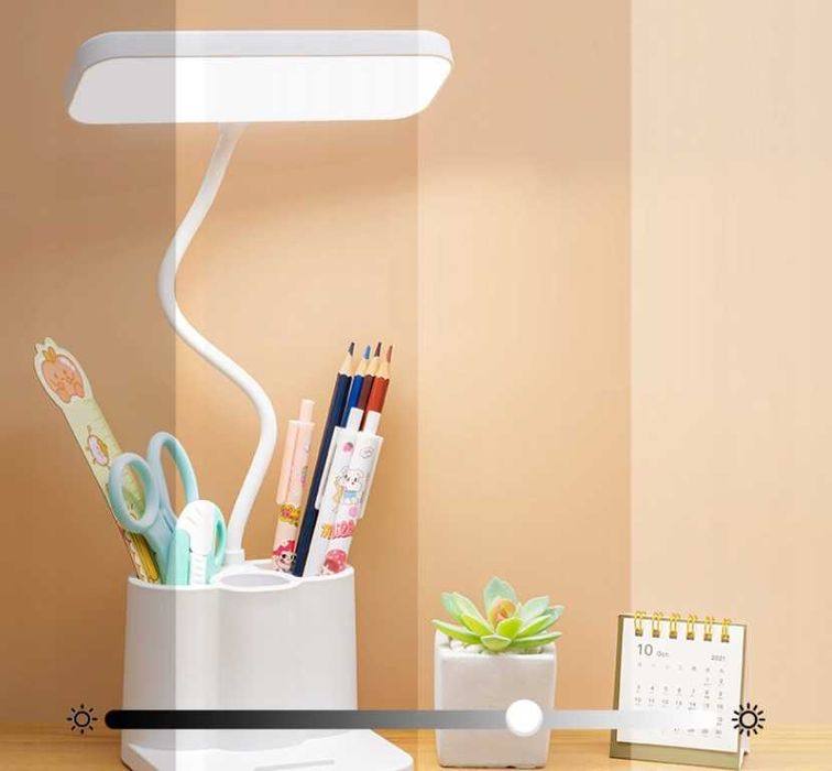 LAMPKA BIURKOWA regulowana LED z organizerem biała mocna do pokoju