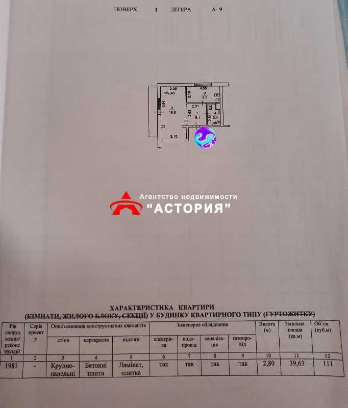 Продаж 1-кімнатної квартири по вул. Запорізькій