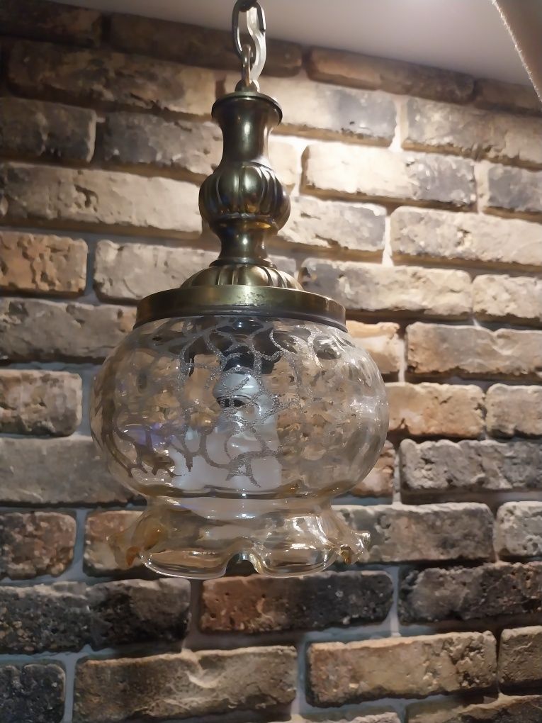 Antyk stara lampa na prąd mosiądz 130lat  szklany klosz  retro vintage