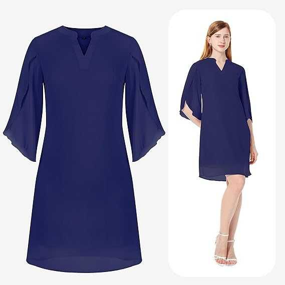 Sukienka szyfonowa, rękawy 3/4, koktajlowa, odświętna, elegancka XL