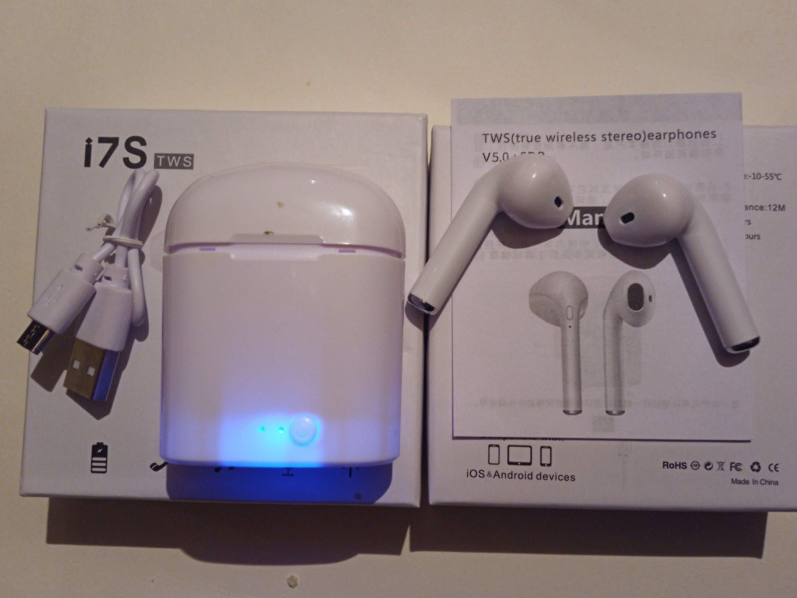 Міні бездротові Bluetooth V5.0 навушники -I7s TWS- +зарядним Box