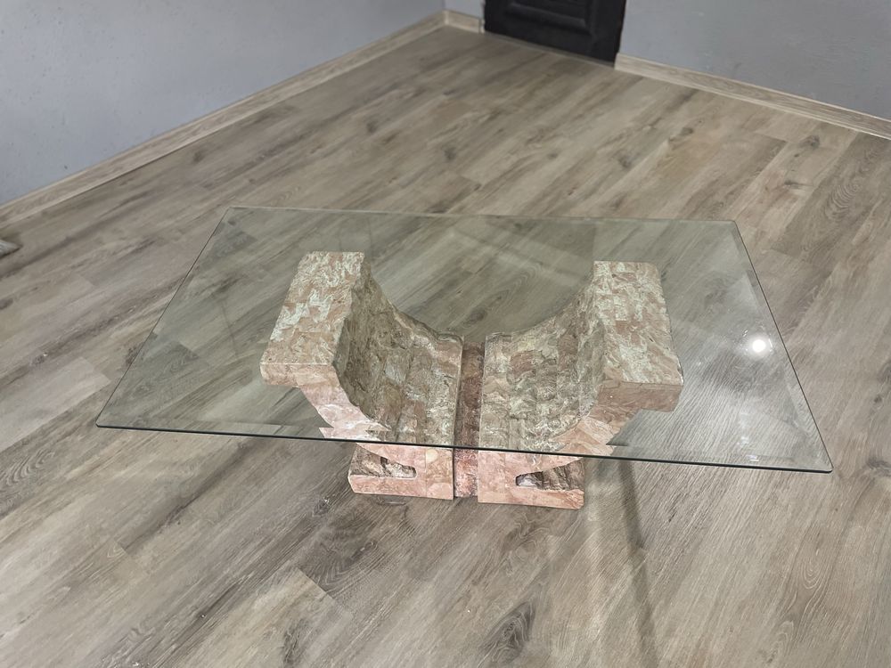 Stol kamienny ze szklem 70 x 159 wys 42  UNIKATOWY