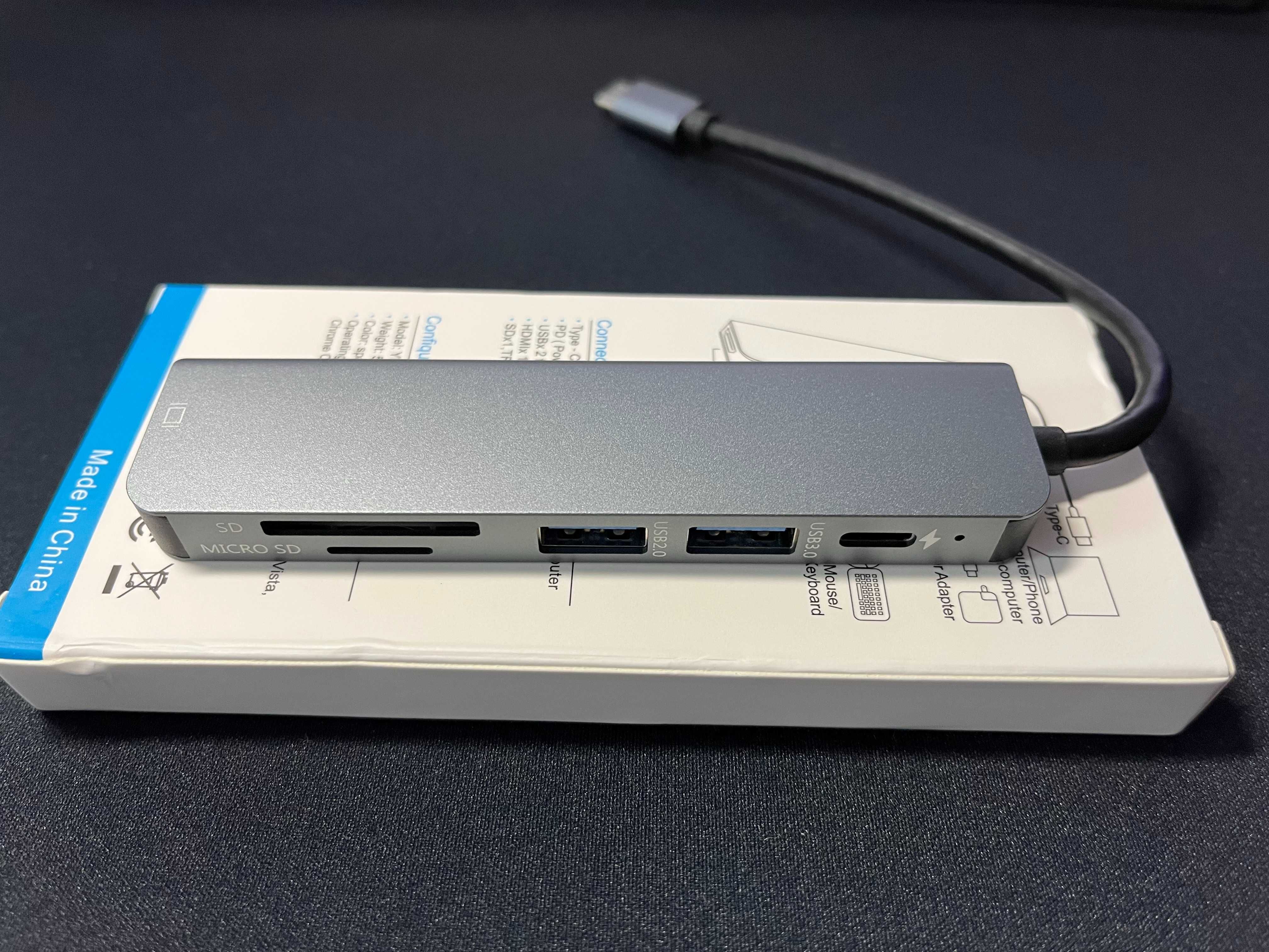 Адаптер Usb c Hub type c 6 в 1 HDMI 4K 30hz PD SD TF macbook usb 3.0
