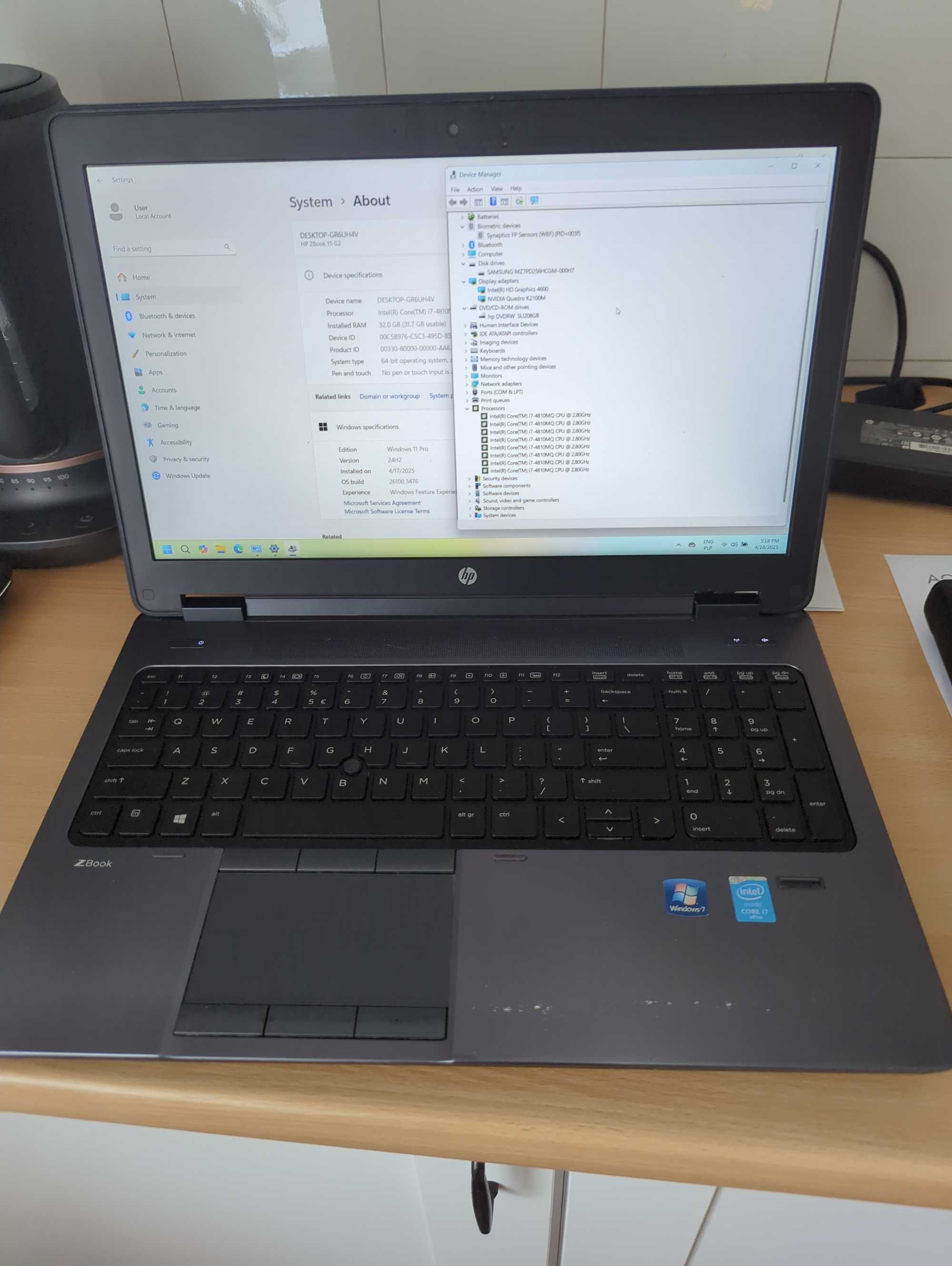 Laptop HP ZBook 15 G2 i7-4810MQ, 32GB Windows11 PRO + stacja dokujaca