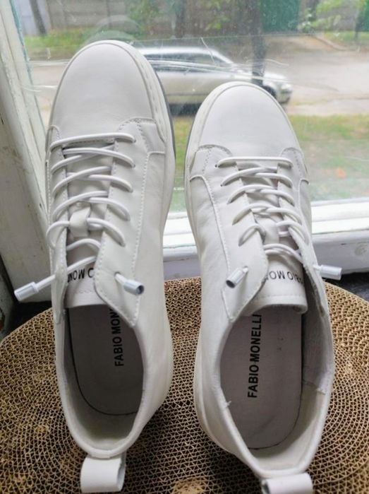 Белые кожаные мокасины/ кроссовки/ чоловічі білі шкіряні кросівки