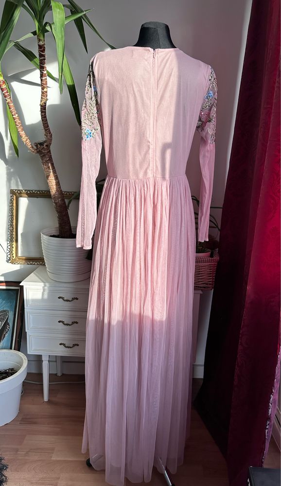 Lace & beads różowa tiulowa sukienka maxi L 40 XL 42