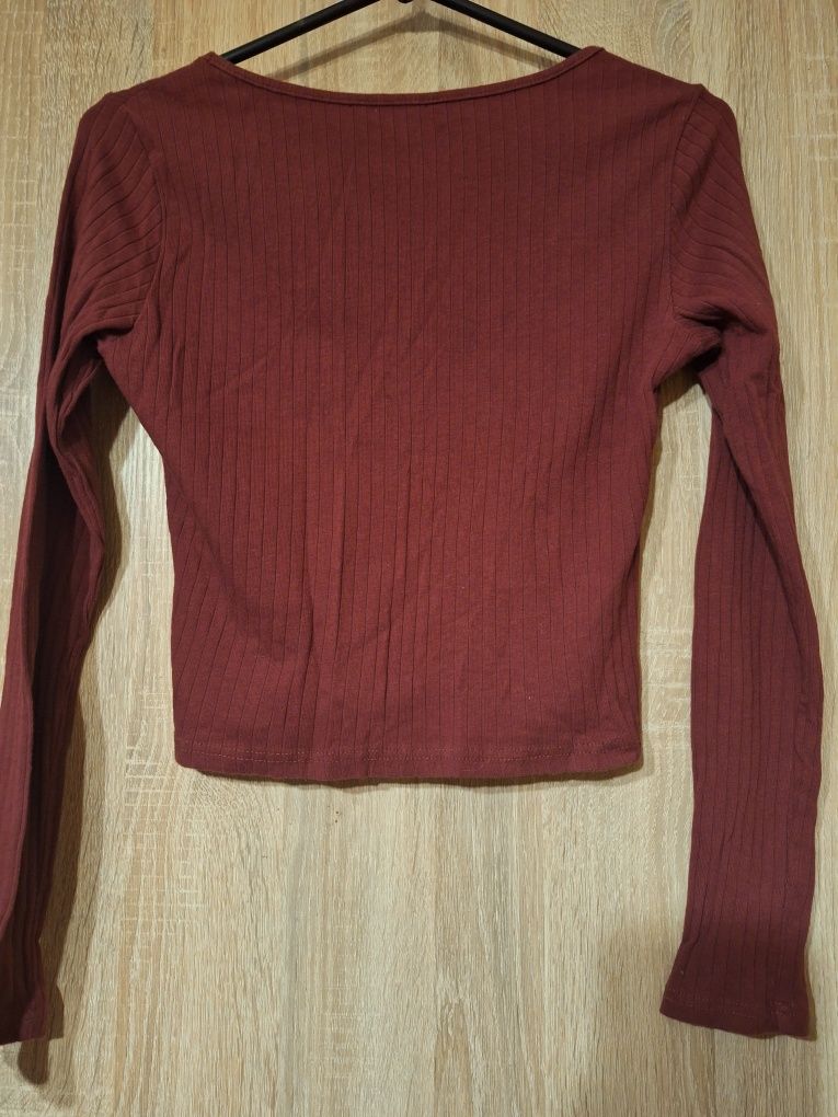 Bluzka crop top burgundowa długi rękaw