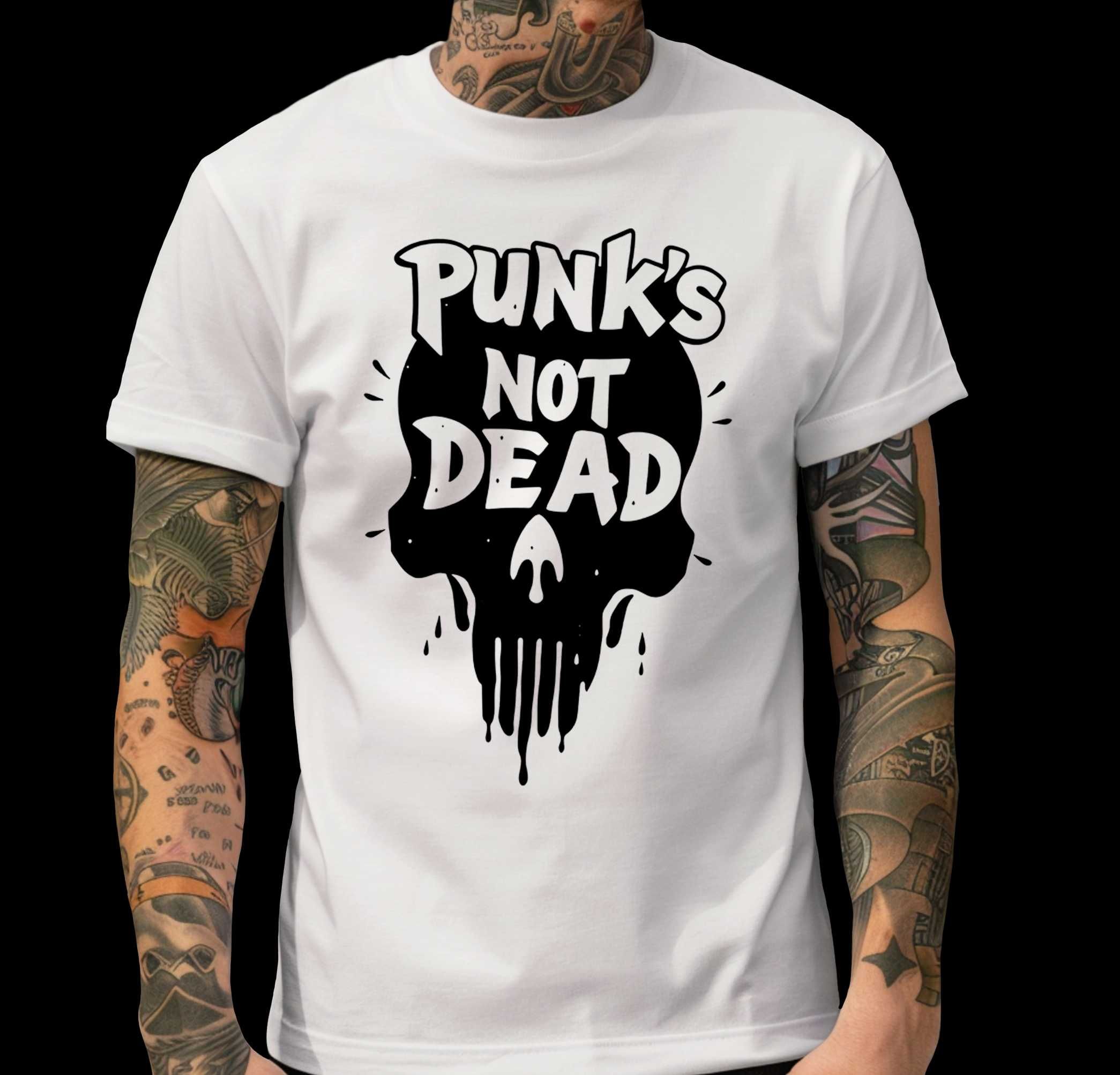 nowa biała koszulka punk's not dead, koszulka pankowa na koncert