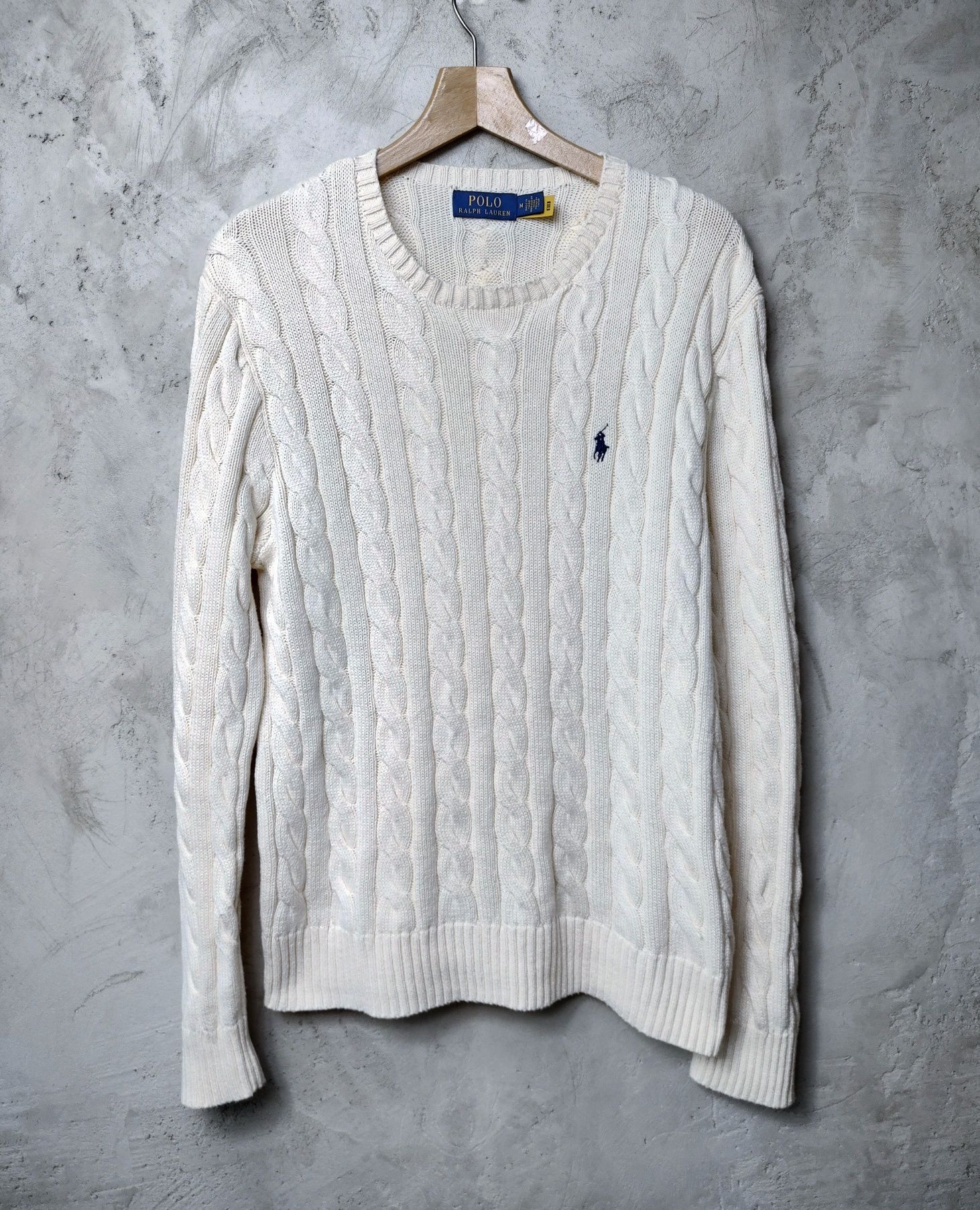 Ralph Lauren__sweter męski (M / L) warkocz kabel / śmietankowy jasny