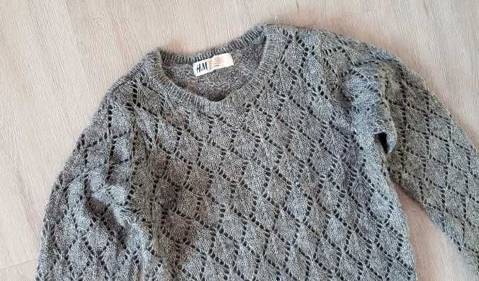 H&M szary ażurowy sweterek 122-128