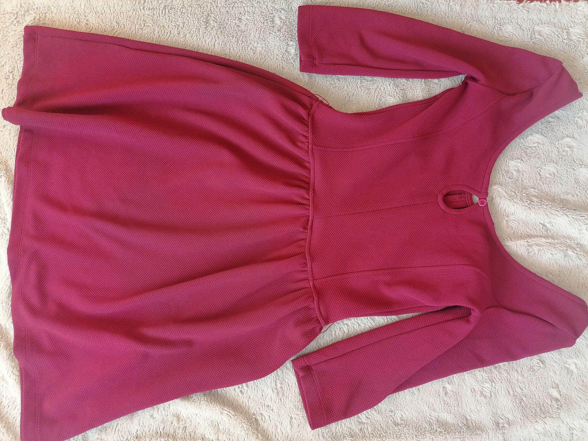Bordowa sukienka struktura pasek rękaw 3/4 Bershka S/36