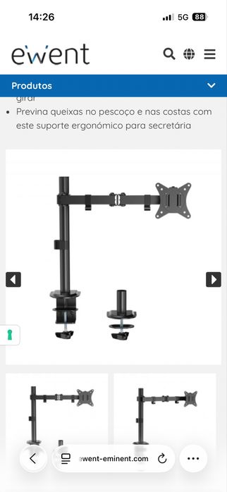 Suporte EWENT EW1510 para mesa de monitor, 1 monitor de até 34", VESA