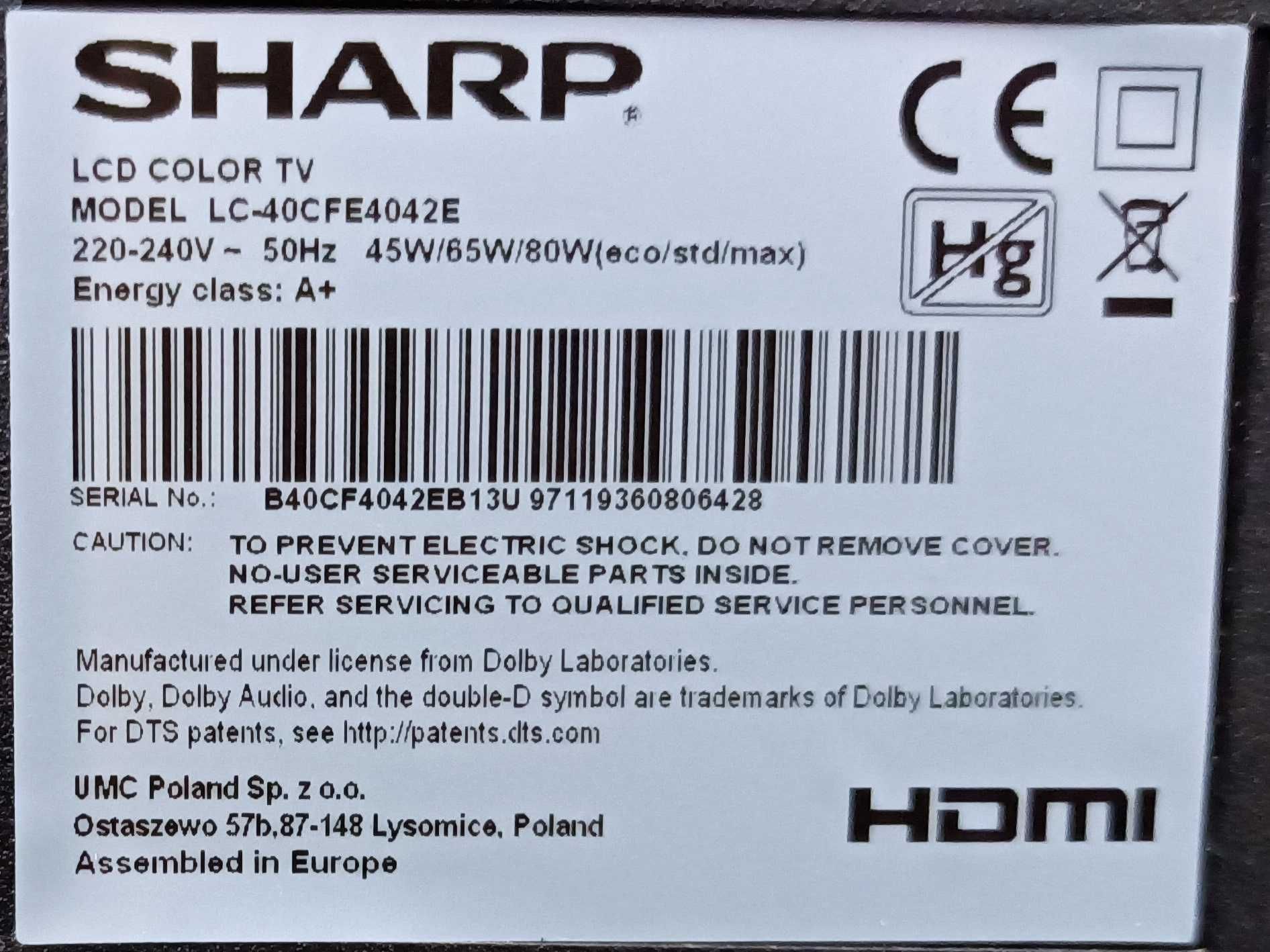 Main para TV Sharp LC-40CFE4042E