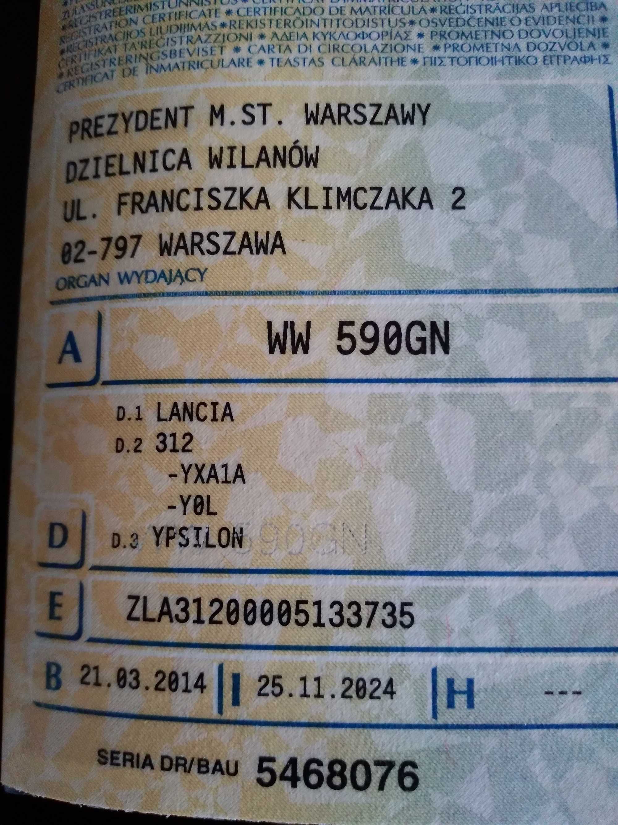 Lancia Ypsilon 1,2 A/C Salon PL II Właściciel Gold 13/14r