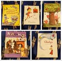 5 książek dla dzieci: guziczek,.paierociniec,piraci, pinokio,aladyn