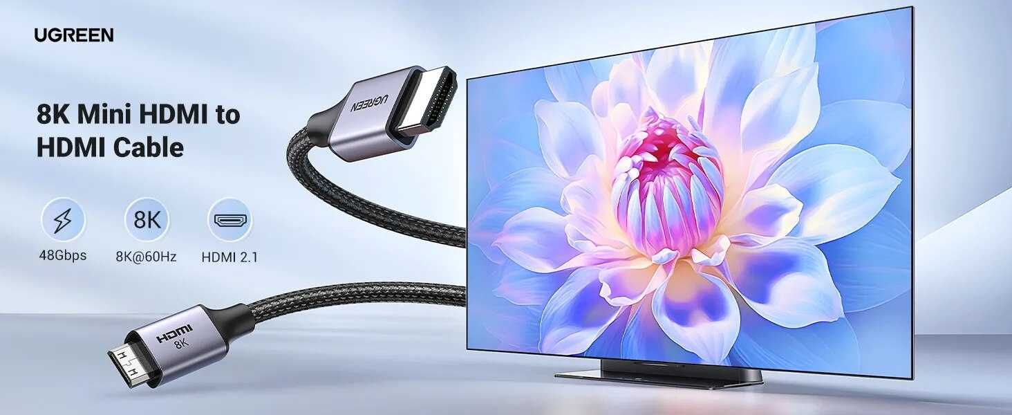 Кабель Mini HDMI HDMI 2.1 8k 4k 144hz 2k 240hz Ugreen 1м/2м Гарантия!