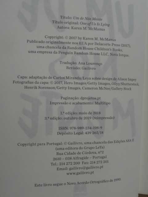 Um de Nós Mente de Karen M. McManus - 1ª Edição