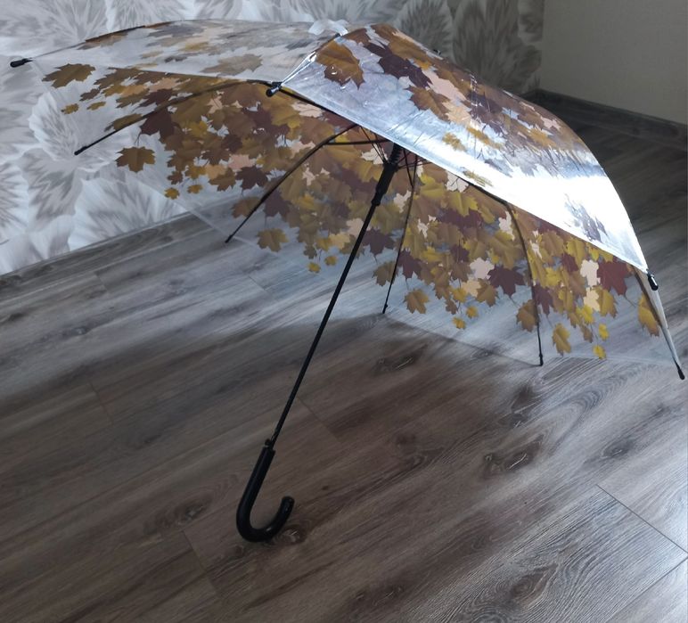 Жіноча прозора парасолька тростина осінні листя.