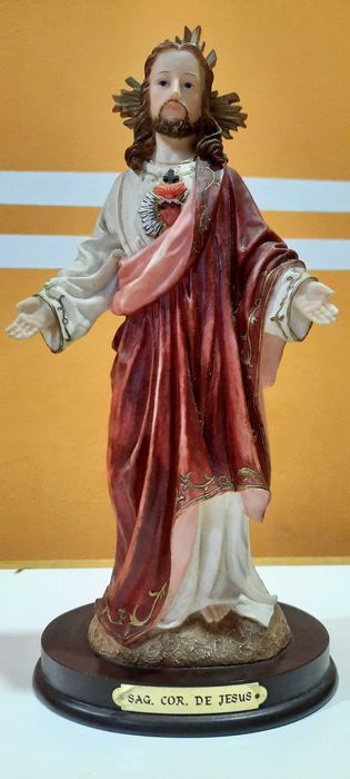 Estátua / Imagem + Quadro Sagrado Coração de Jesus