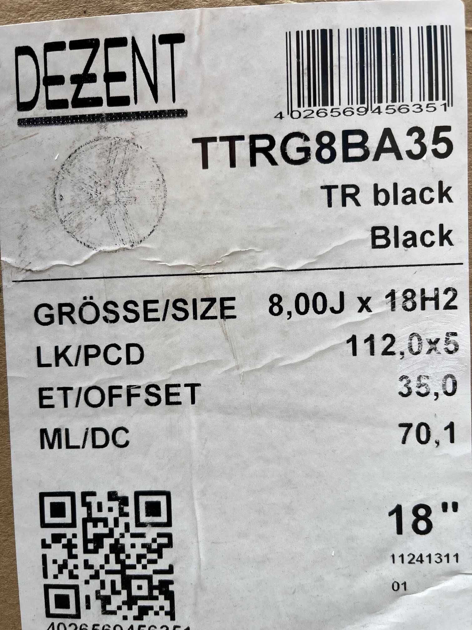 4x felgi DEZENT TR black 18"x8" roz. 5x112 ET35 AUDI BMW MERCEDES BENZ