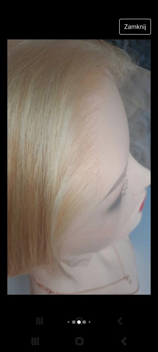 Peruk 100% ludzkie włosy na czepku  jasny blond bob siateczka