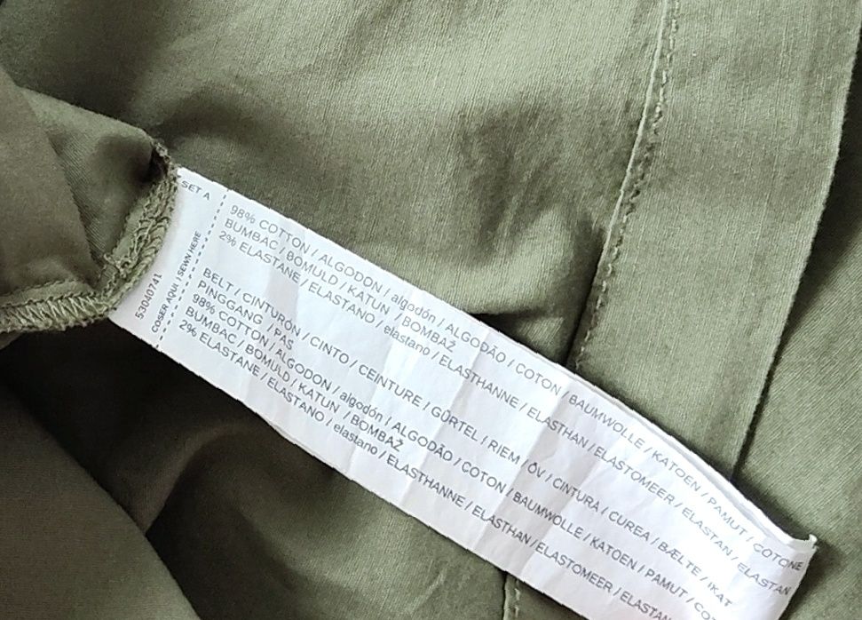 Sukienka Mango 34 XS zielona khaki z paskiem bawełniana