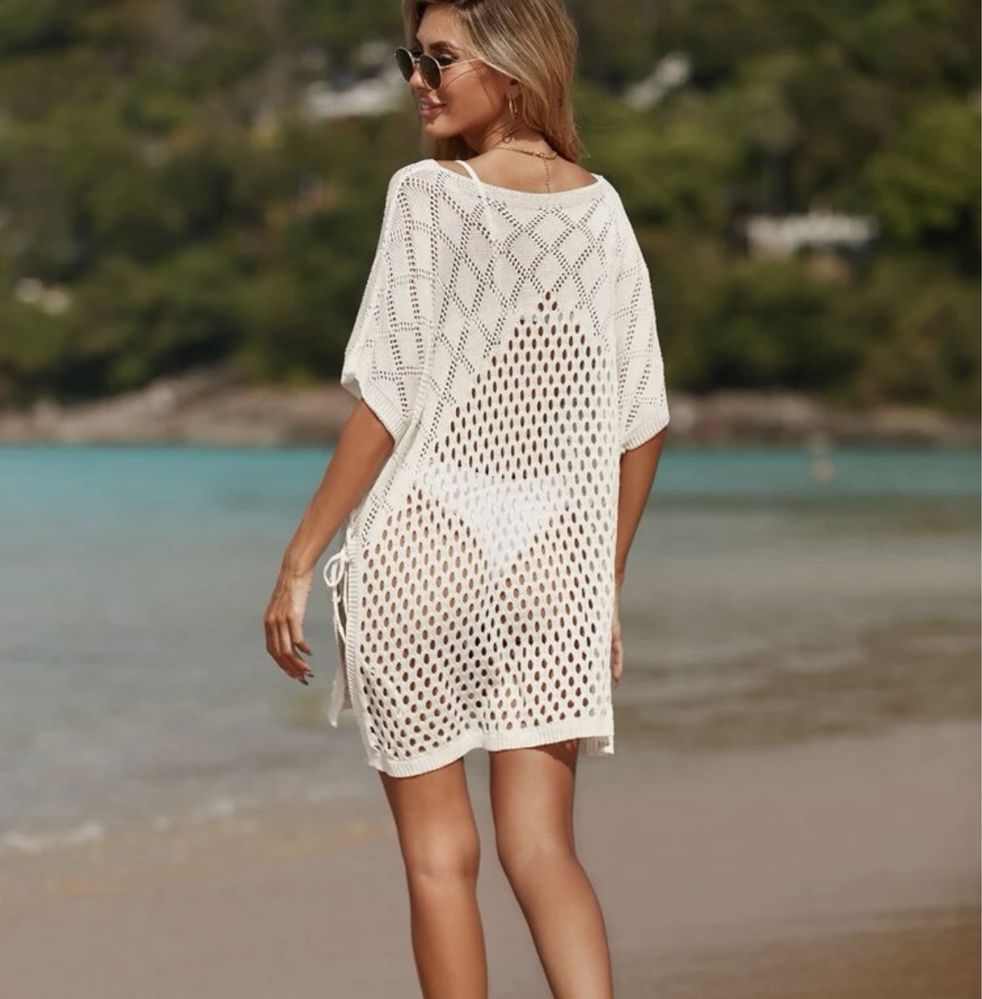 Nowe pareo plażowe L białe narzutka tunika 40 damska bluzka