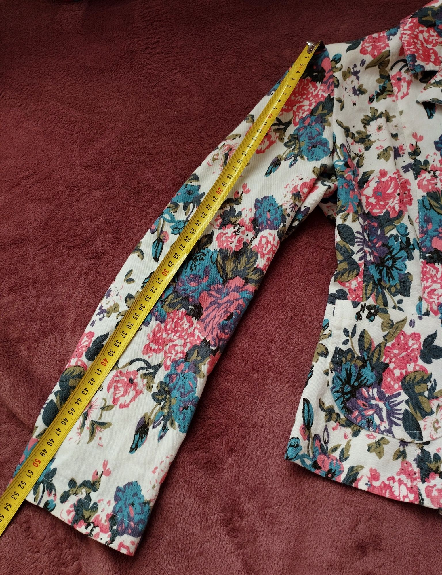 Elegancki żakiet narzutka w kwiaty Vintage
