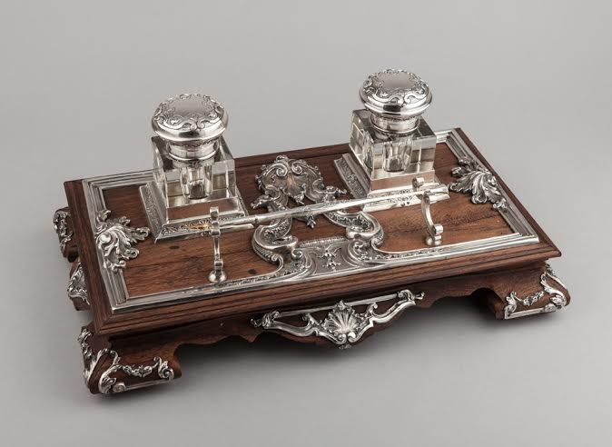 Tinteiro antigo em prata