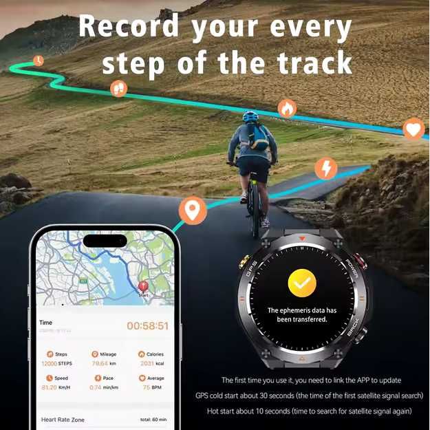 Smartwatch KC82 Inteligentny 1,45 cala z GPS , 650Mah duży akumulator