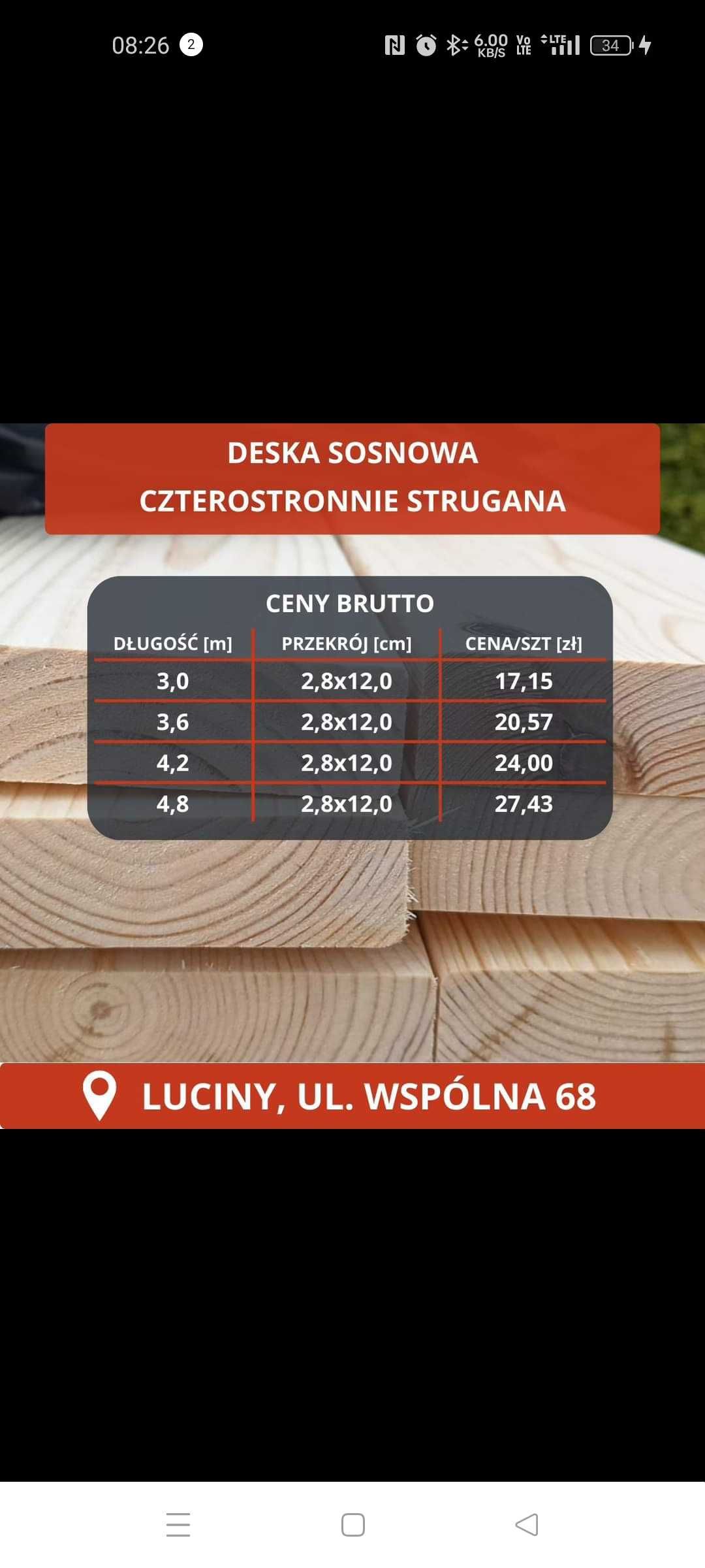 Deska sosnowa sucha heblowana czterostronnie, 28mmx120mmx4000mm