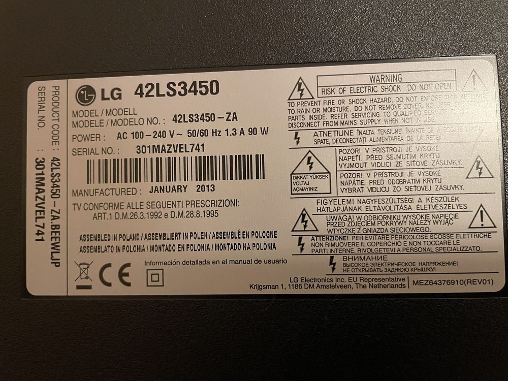 Telewizor LG 42LS3450 - Uszkodzony, na części lub do naprawy