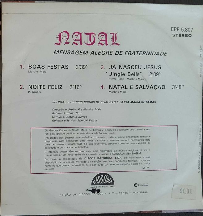 Vinil Single - Solistas e Grupos Corais de Seixezelo Santa Maria Lamas