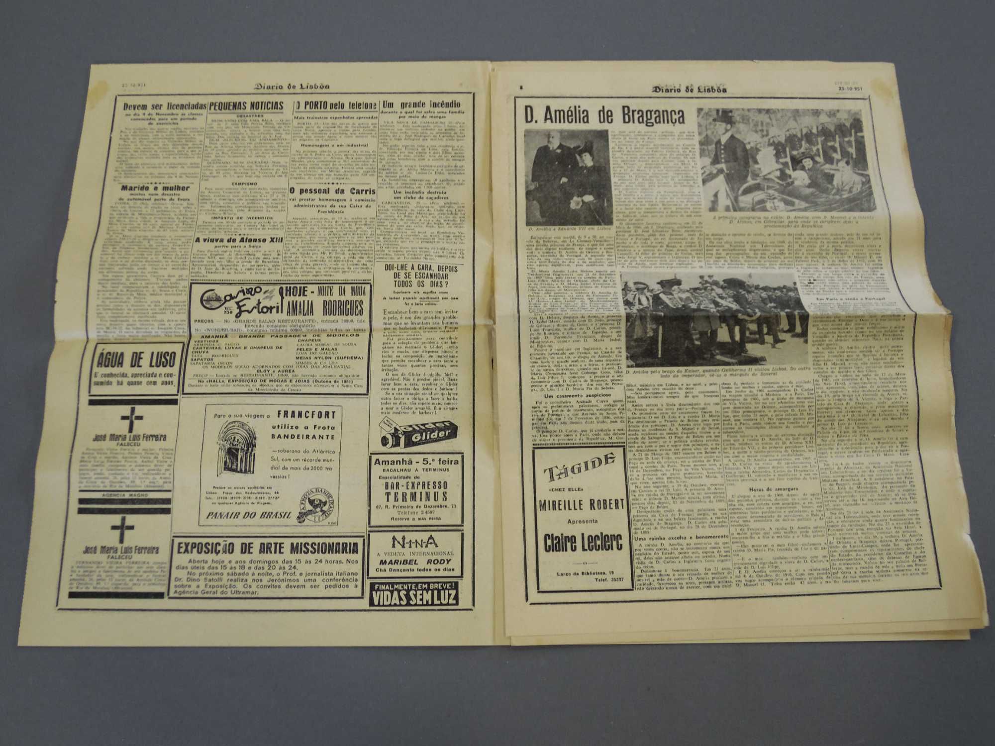 Jornal Diário de Lisboa 1951, Falecimento Rainha D. Amelia