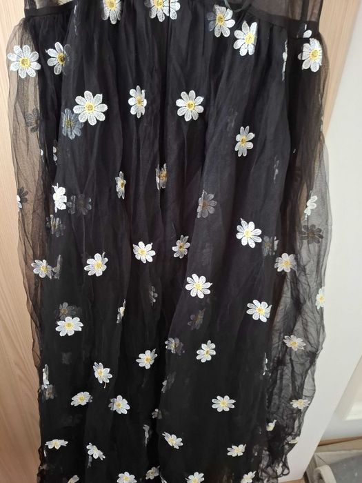 Długa sukienka balowa haft tiulowa maxi L XL czarna gorsetowa