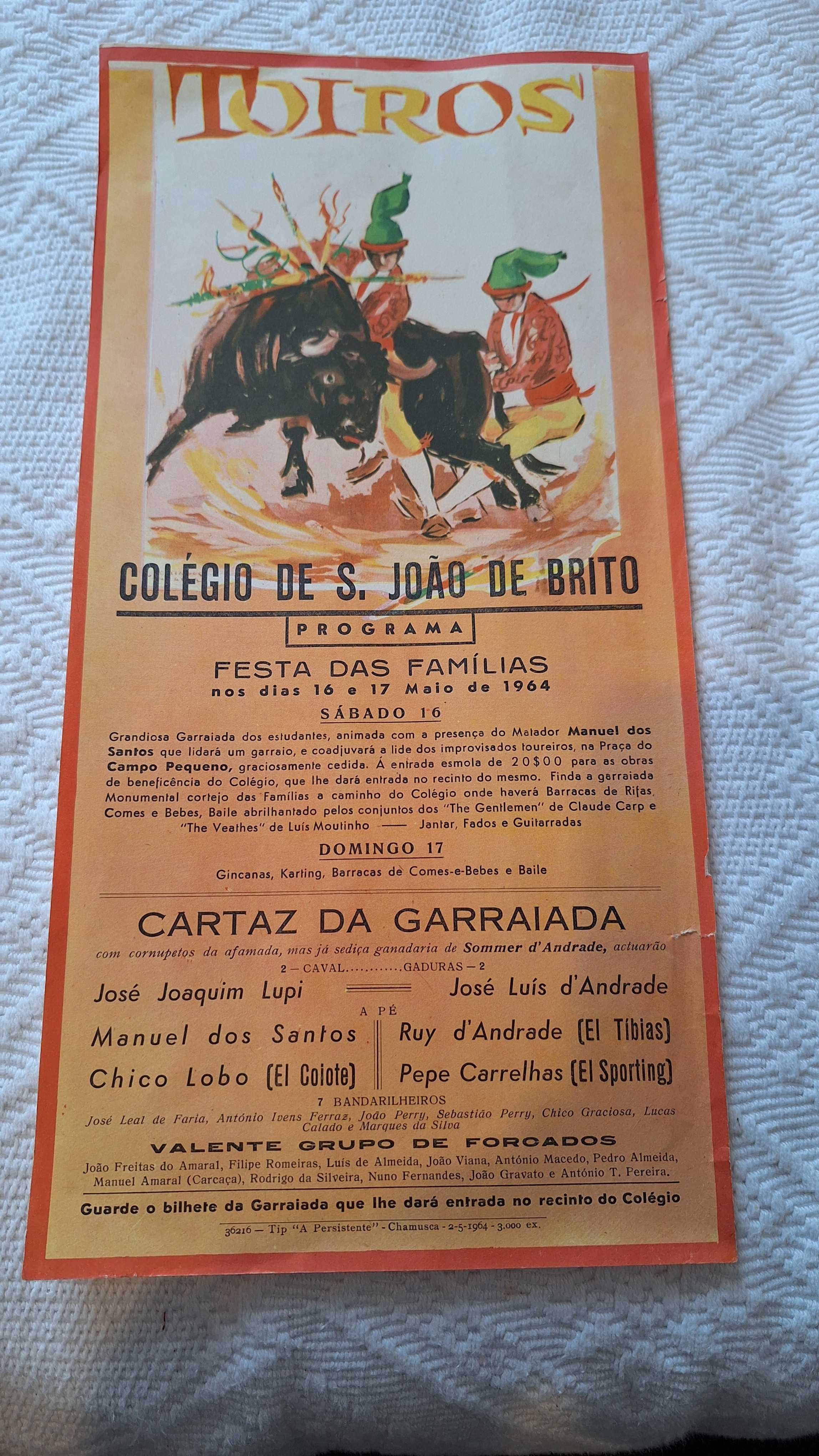 Cartaz panfleto corrida de toiros tourada tauromaquia 1964