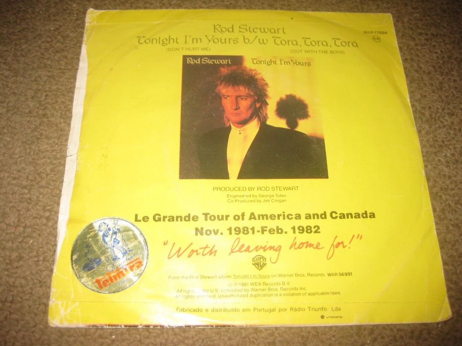 Vinil Single 45 rpm do Rod Stewart "Tonight I`m Yours"