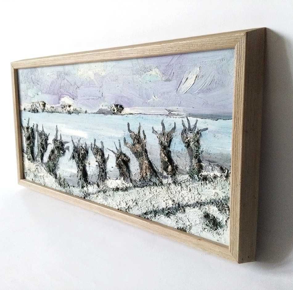 Obraz Kolekcja Pejzaż zimowy z wierzbami Technika mieszana