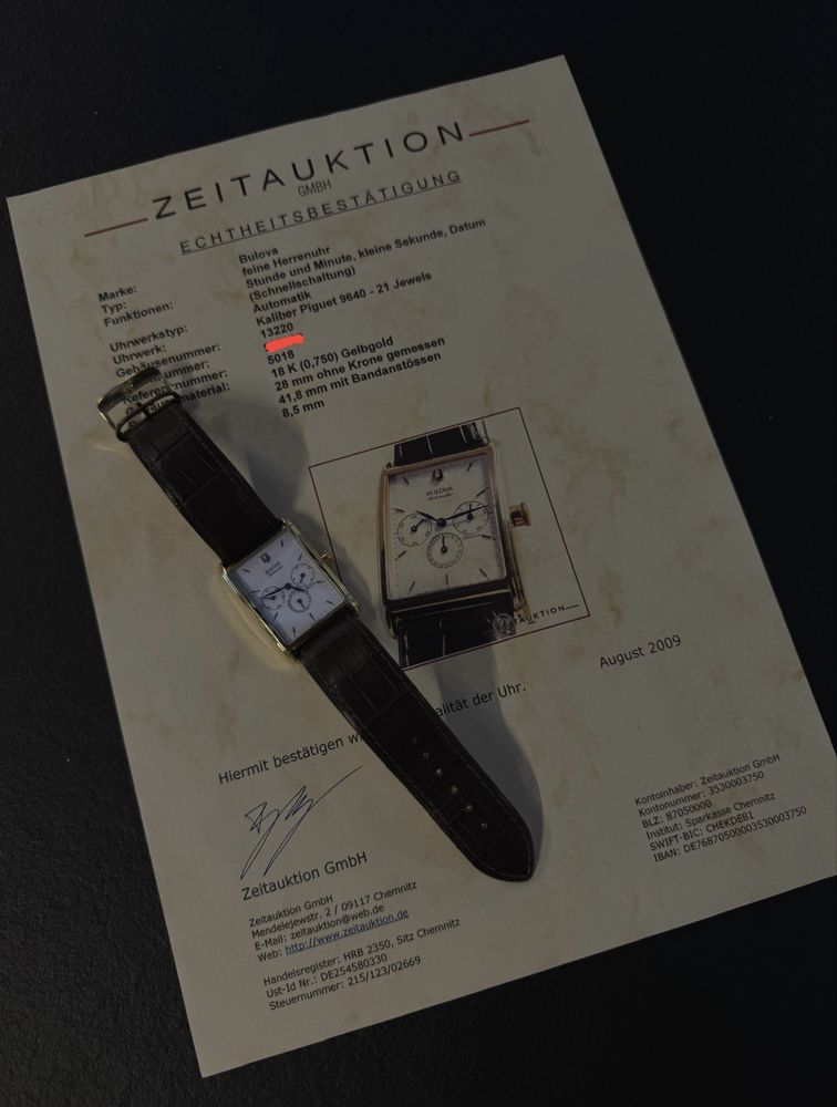 -3K WYPRZEDAŻ! FVAT 18k 750 Bulova Rectangular 13220 KOLEKCJONERSKI