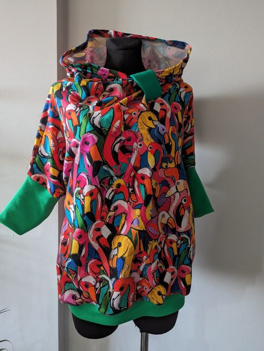 Auri&Lili nowa wiosenna bluza oversize kolorowe flamingi L 40