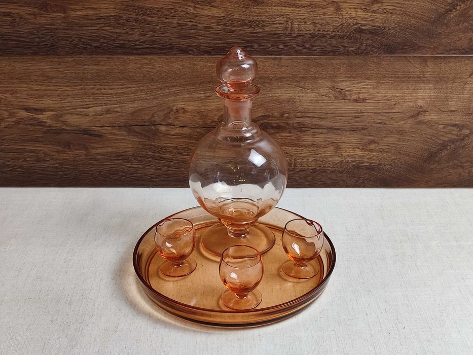 Karafka z kieliszkami + taca - huta Hortensja - lata 30