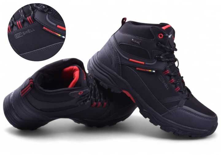 Buty Męskie Zimowe BADOXX SoftShell za kostkę czar/czerw r.43 wys.24h